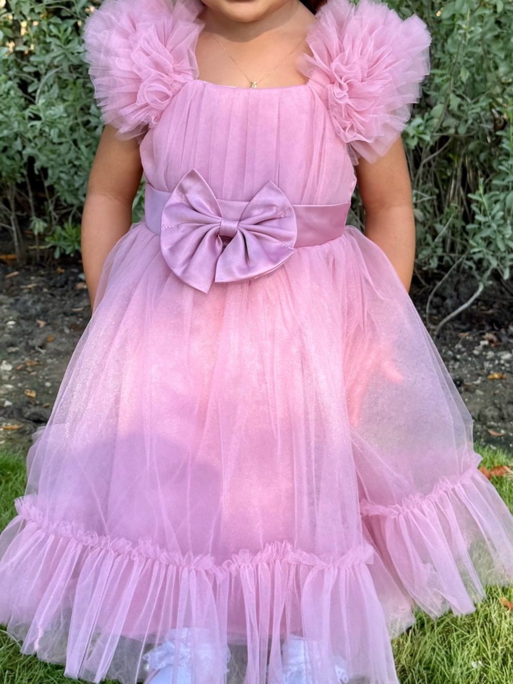 Girls' Pink Tulle Bow Formal Dress